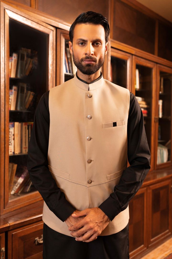 Beige Wool Waistcoat for Men