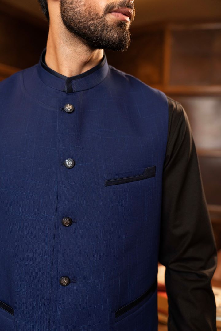 Buy Sharp Blue Slub Waistcoat for Men