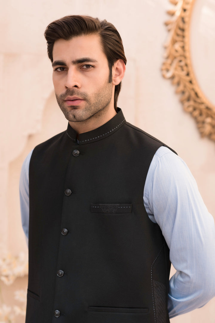 Coal Black Waistcoat for Men shalwar kameez