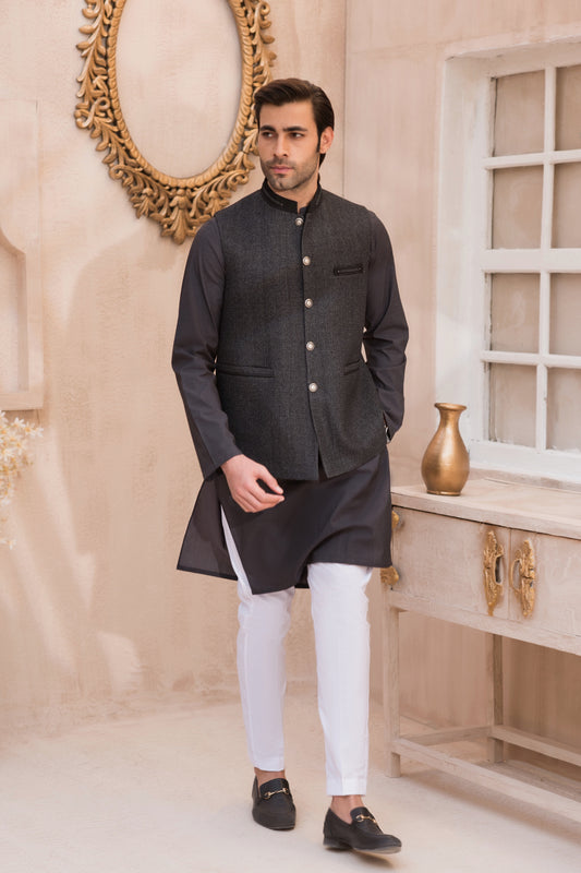 Wool Black Checkered Waistcoat (W.C 005)